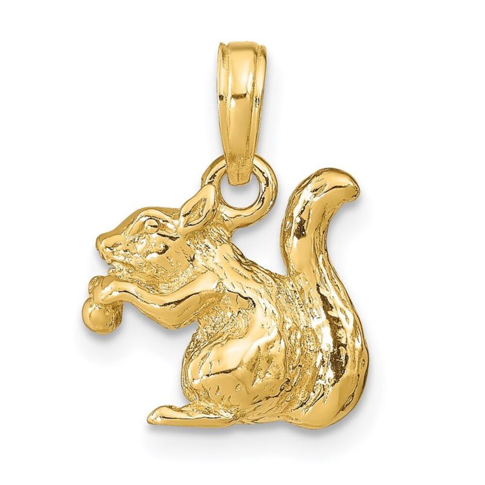 14k Yellow Gold Solid 3-D Squirrel With Nut Charm - image 1